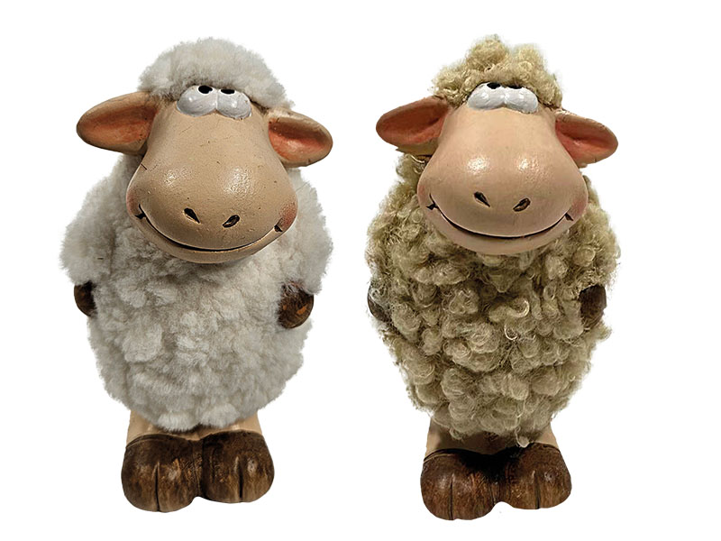Schaf mit Fell aus Keramik 7x8x19cm   