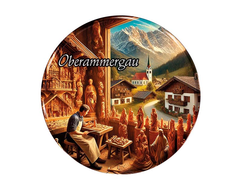 Souvenir Photo magnet round Oberammergau Ø7cm