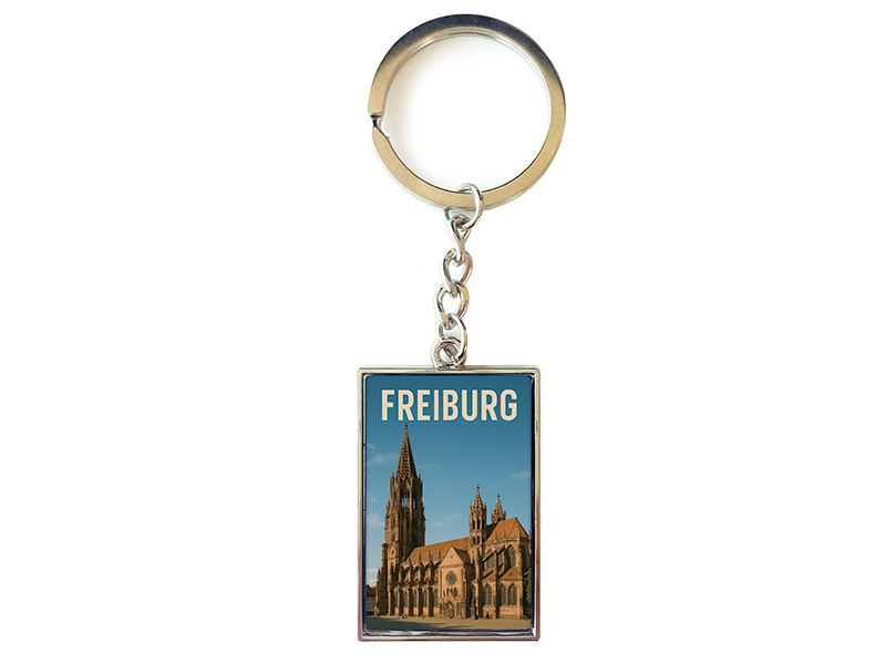 Souvenir Schlüsselanhänger rechteckig aus Metall Freiburg 3x10cm