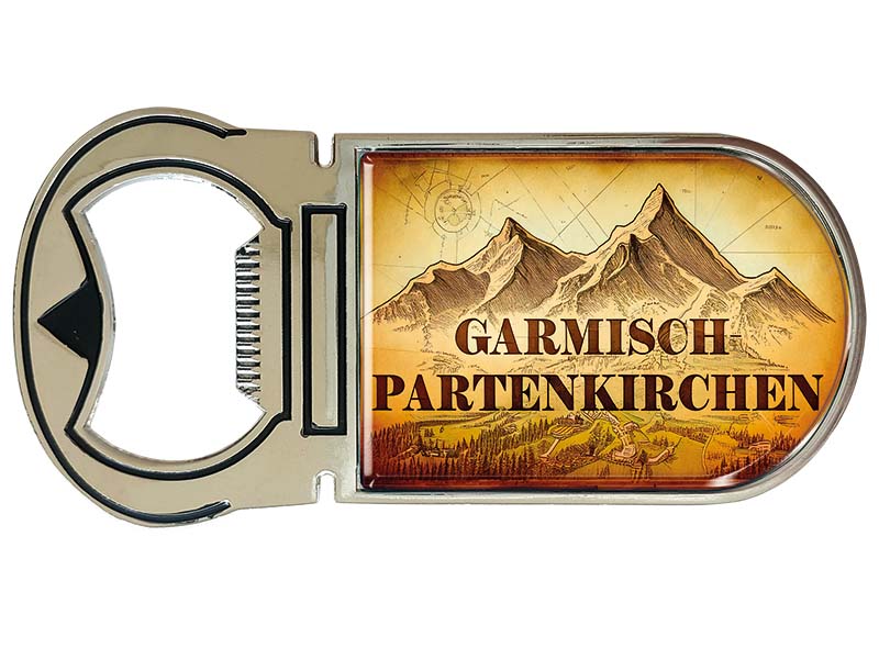 Souvenir Magnet Kapselheber aus Metall Garmisch 4x9cm