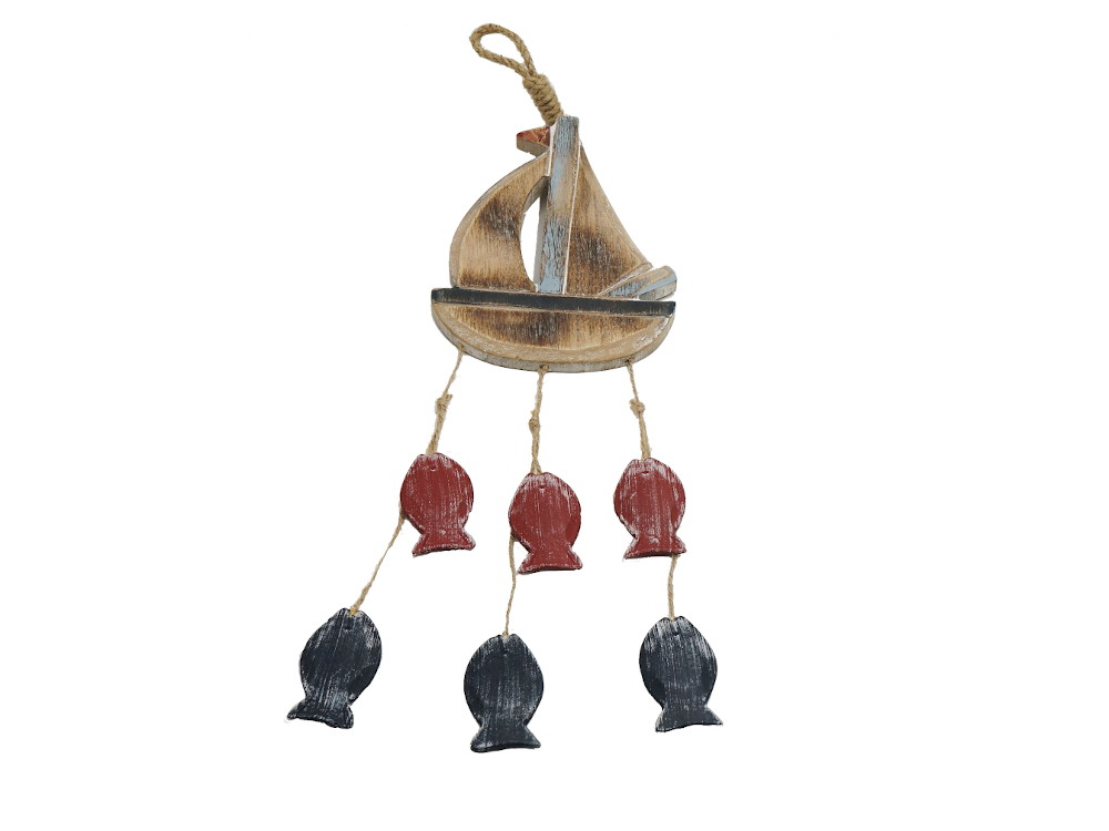 17896 Holz Boot m. Windspiel