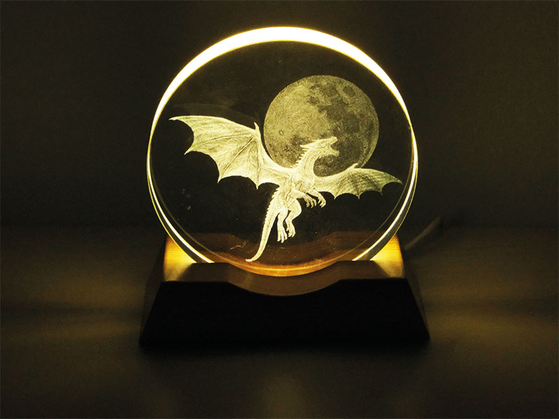 Tischlampe aus Glas mit Drache Ø8cm