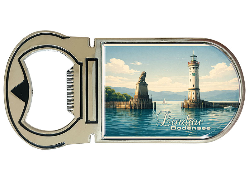 Souvenir Kapselheber Magnet Lindau aus Metall 4x9cm