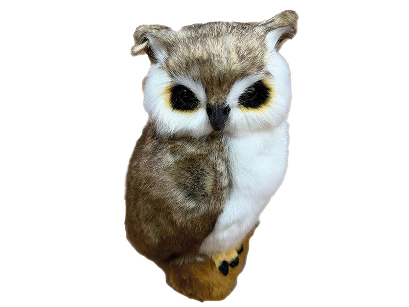 Deko Eule auf Ast mit Kunstfell 10x10x20cm   