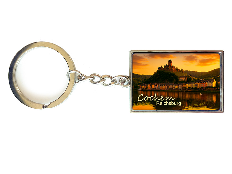 Souvenir Schlüsselanhänger rechteckig aus Metall Cochem 3x10cm