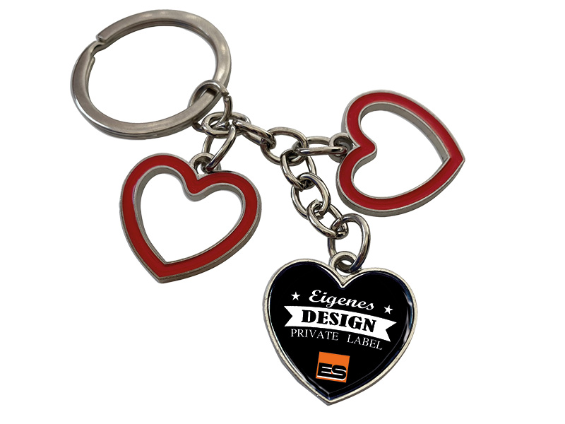 Metal keychain with 3 hearts 10,5x3cm, for own design