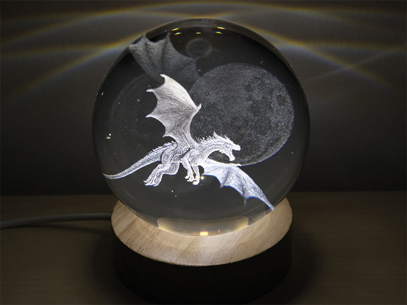 Tischlampe aus Glas mit Drache Ø8x10cm