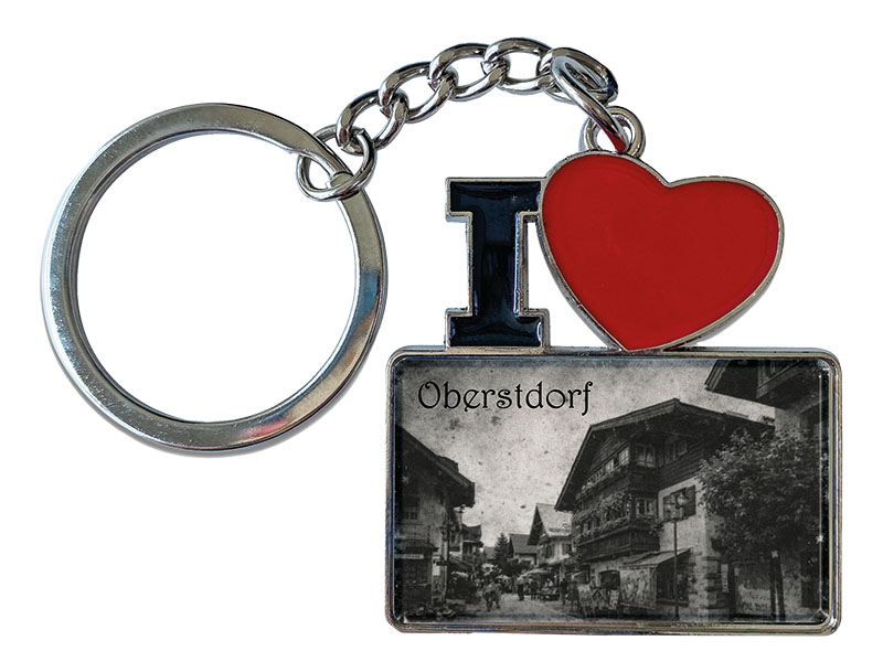 Souvenir Schlüsselanhänger aus Metall "I love" Oberstdorf 11x4cm