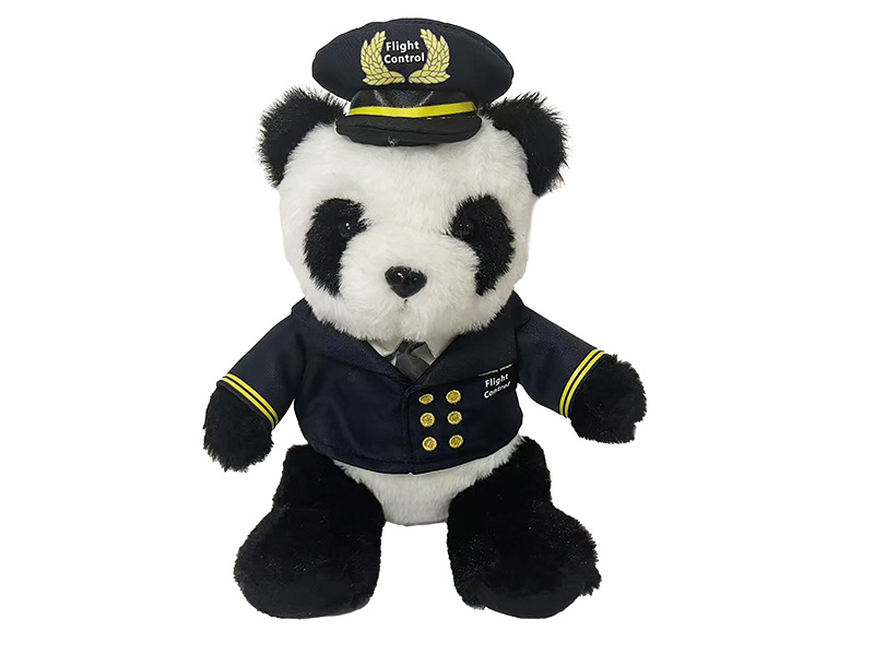 Plush pilot panda flight control 19x15x23cm