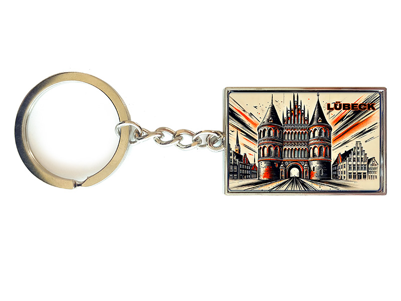 Souvenir Schlüsselanhänger rechteckig aus Metall Luebeck 3x10cm