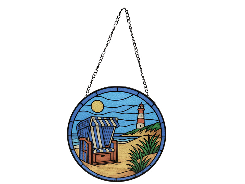 Glasschild mit Strandkorb Ø20cm