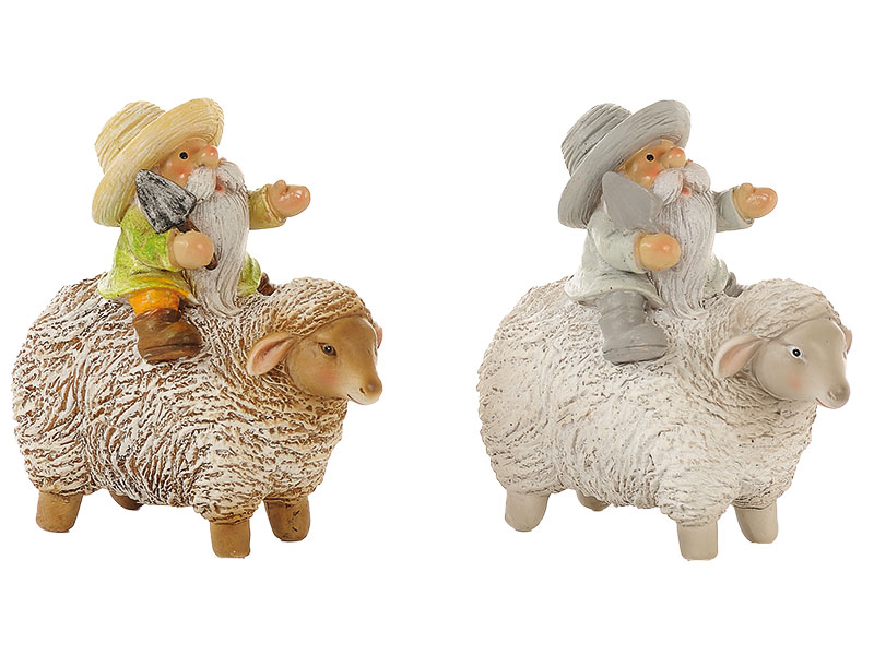 17616 Poly Farmer sitzend auf Schaf