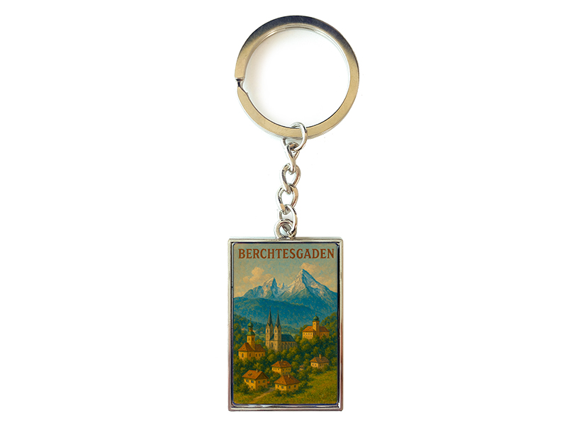 Souvenir Schlüsselanhänger rechteckig aus Metall Berchtesgaden 3x10cm