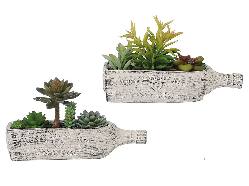 Ceramic pot with artificial plants 30x9x17cm   