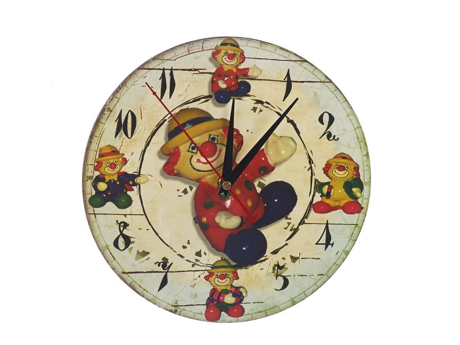 13301 Holz Wanduhr Clown bunt