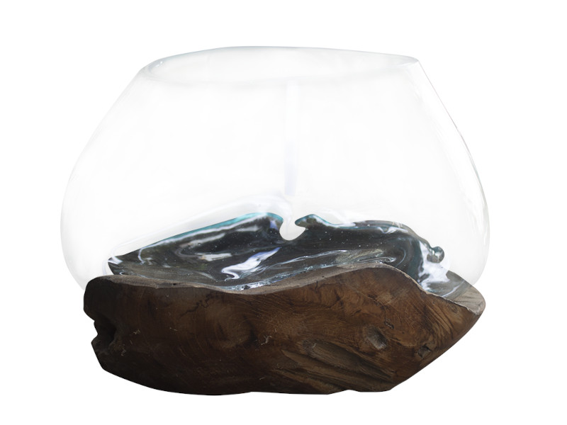27006 Naturholzschale mit Glasvase