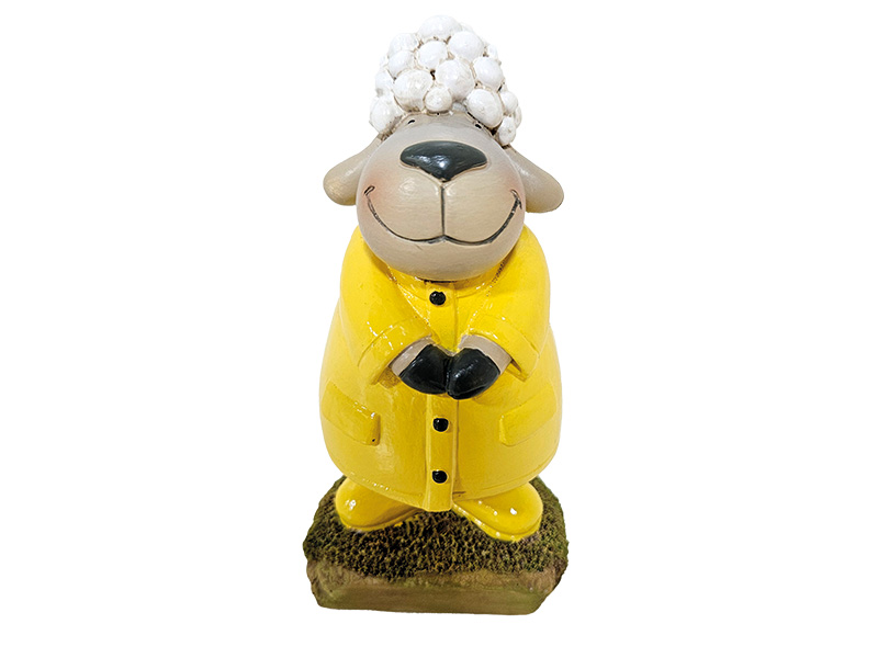 Poly sheep with raincoat 7x6x14cm