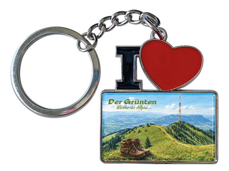 Souvenir Schlüsselanhänger Grünten aus Metall 11x4cm