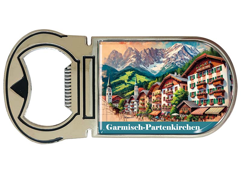 Souvenir Magnet Kapselheber aus Metall Garmisch-Partenkirchen 4x9cm