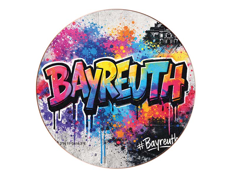 Souvenir Foto Magnet Untersetzer Bayreuth aus Holz  Ø10cm