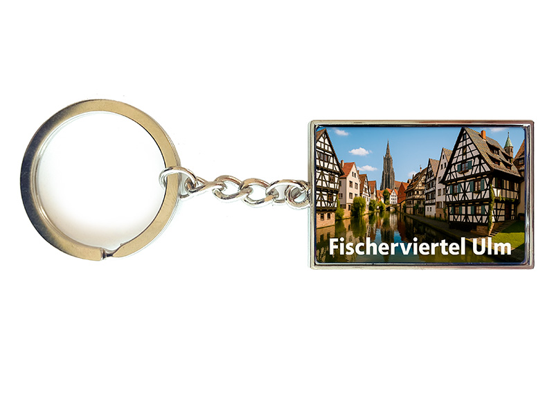 Souvenir Schlüsselanhänger rechteckig aus Metall Ulm 3x10cm