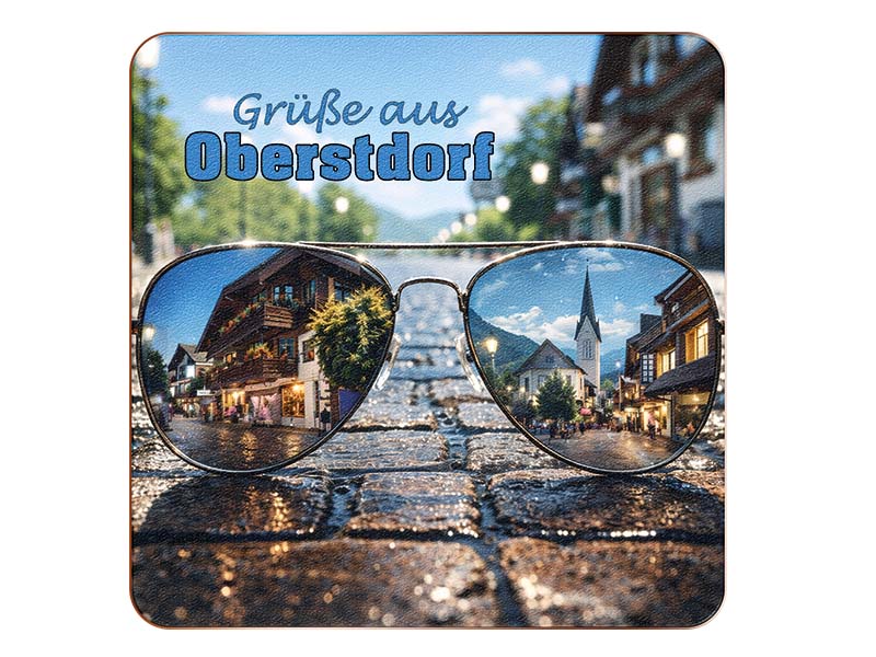 Souvenir Untersetzer Oberstdorf aus Holz 10x10cm