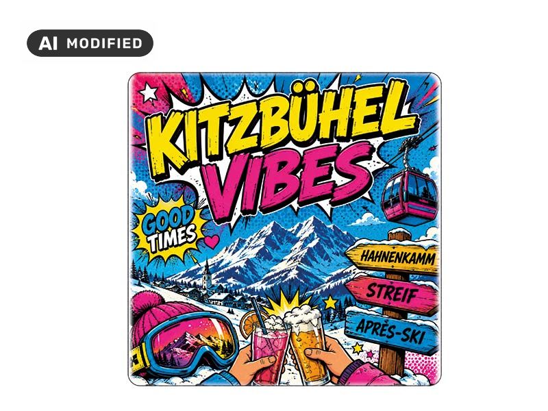 Souvenir Foto Magnet Kitzbühel aus Steingut 5x5cm