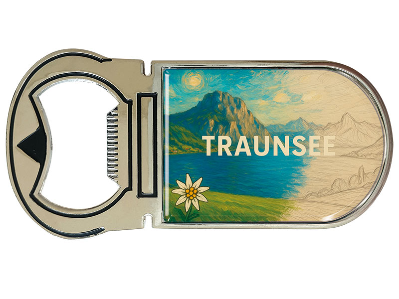 Souvenir Magnet Kapselheber aus Metall Traunsee 4x9cm