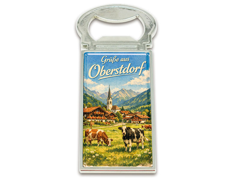 Souvenir Magnet Kapselheber aus Metall Oberstdorf 3x9cm