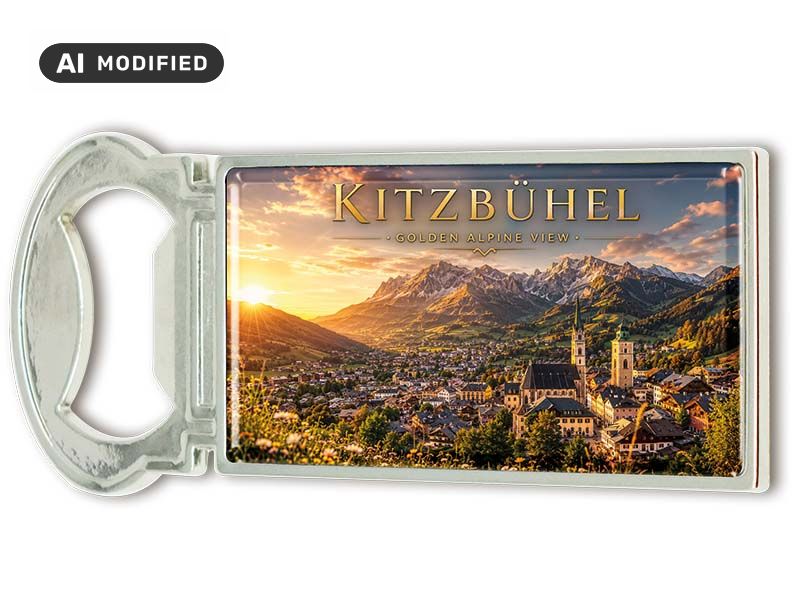 Souvenir Kapselheber Magnet Kitzbühel aus Metall 3x9cm