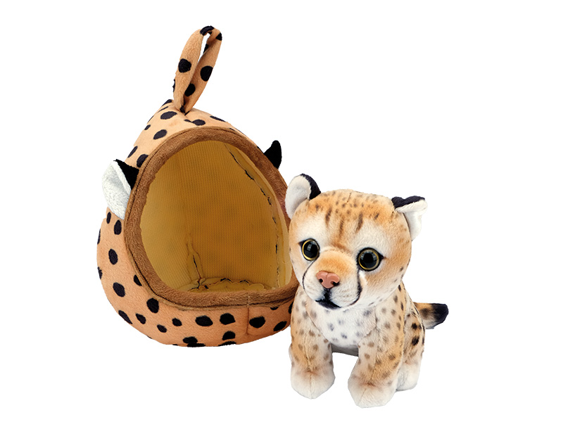 Leopard in Korb aus Plüsch, 16x16x23cm    Leopard in Korb aus Plüsch, 16x16x23cm