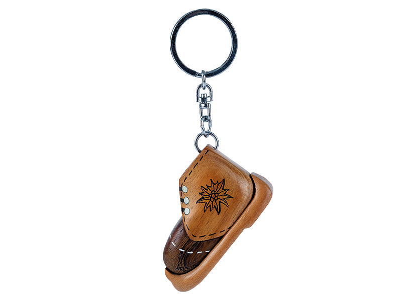 Wooden hiking shoe 6x2x3,5cm, with keychain