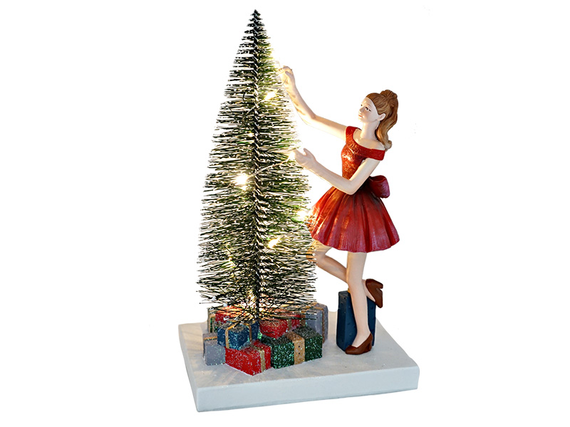 18044 Poly Dame mit Weihnachtsbaum