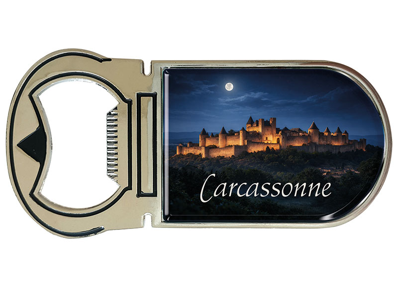 Souvenir Kapselheber Magnet Carcassonne aus Metall 4x9cm