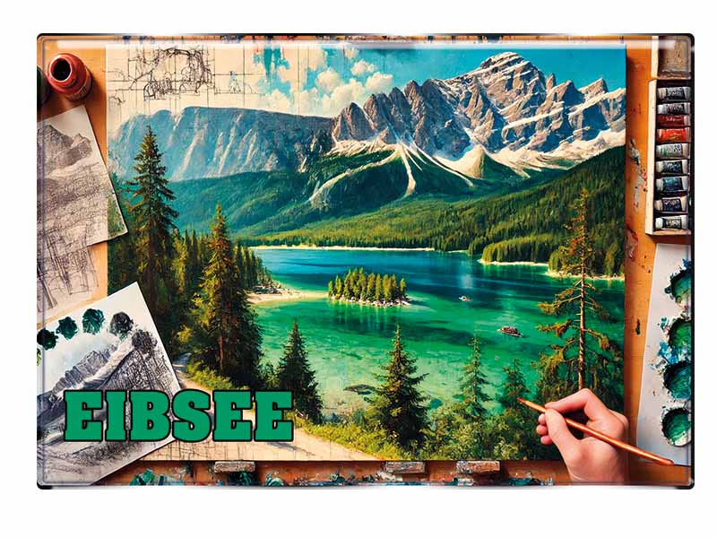 Souvenir Foto Magnet rechteckig Eibsee 8x5,5cm
