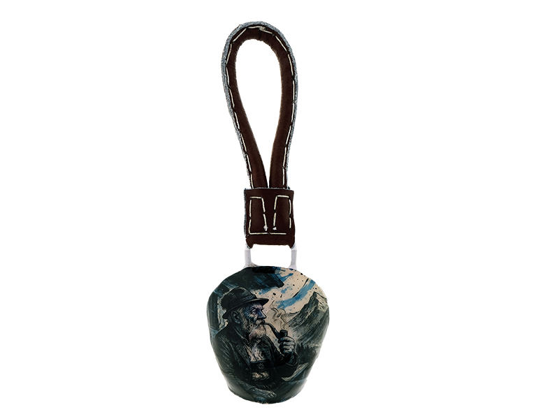 Glocke aus Metall bedruckt mit Bayer mit Pfeife 13x9x17cm    Glocke aus Metall bedruckt mit Bayer mit Pfeife 13x9x17cm