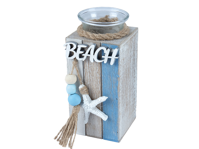 Wooden candle holder "beach" 7x7x19cm