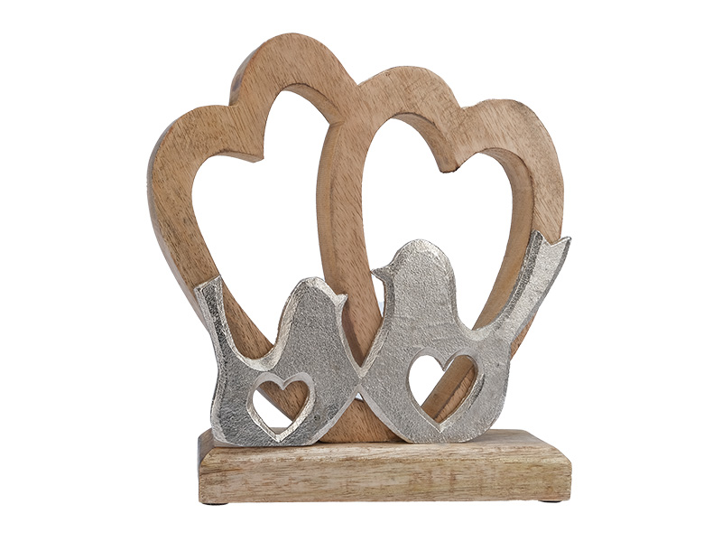 16058 Holz Herzen mit Metallvögel