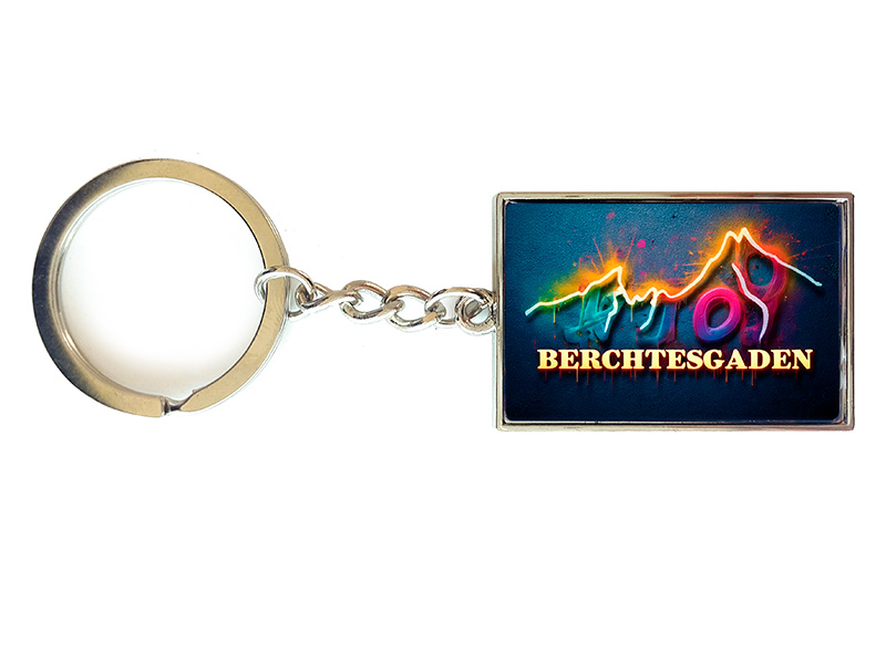 Souvenir Schlüsselanhänger rechteckig aus Metall Berchtesgaden 3x10cm