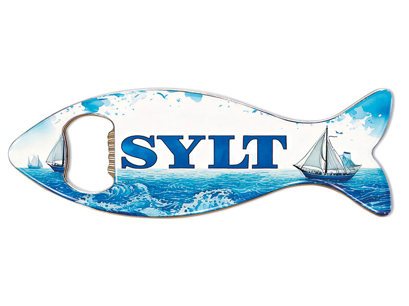 Souvenir Metall Magnet Kapselheber Fisch Sylt 12x4cm Souvenir Metall Magnet Kapselheber Fisch Sylt 12x4cm