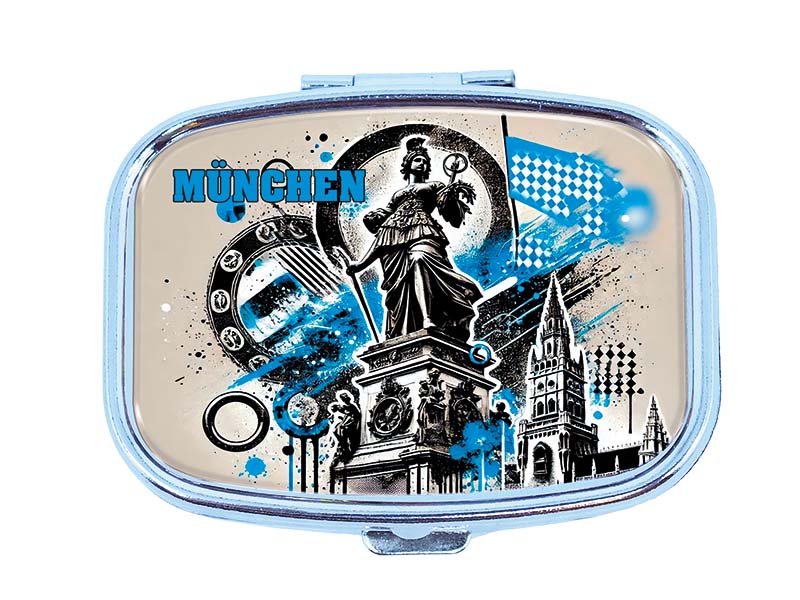 Souvenir Pillendose rechteckig aus Metall München 6x4,5cm Souvenir Pillendose rechteckig aus Metall München 6x4,5cm