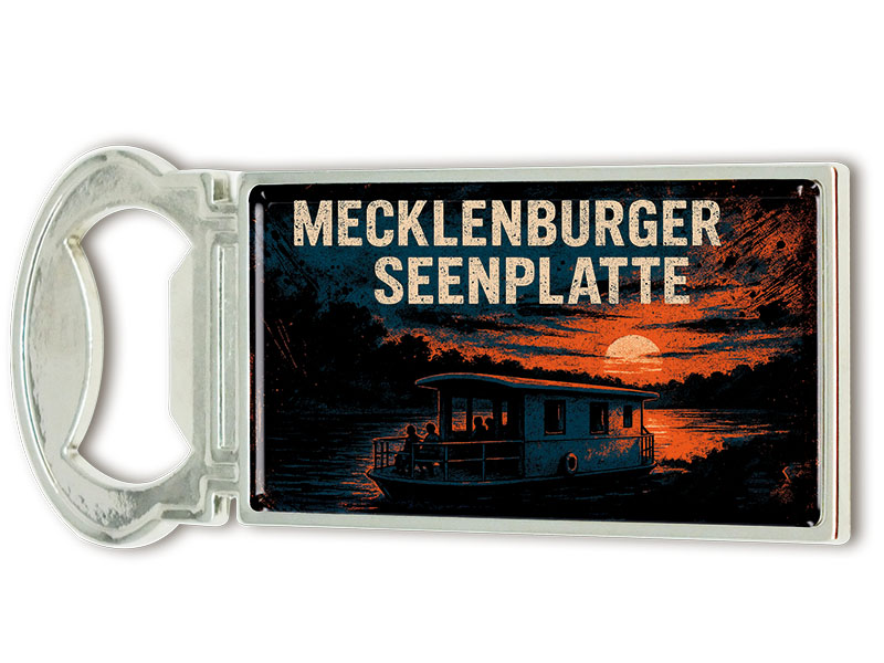 Souvenir Magnet Kapselheber aus Metall Seenplatte 3x9cm