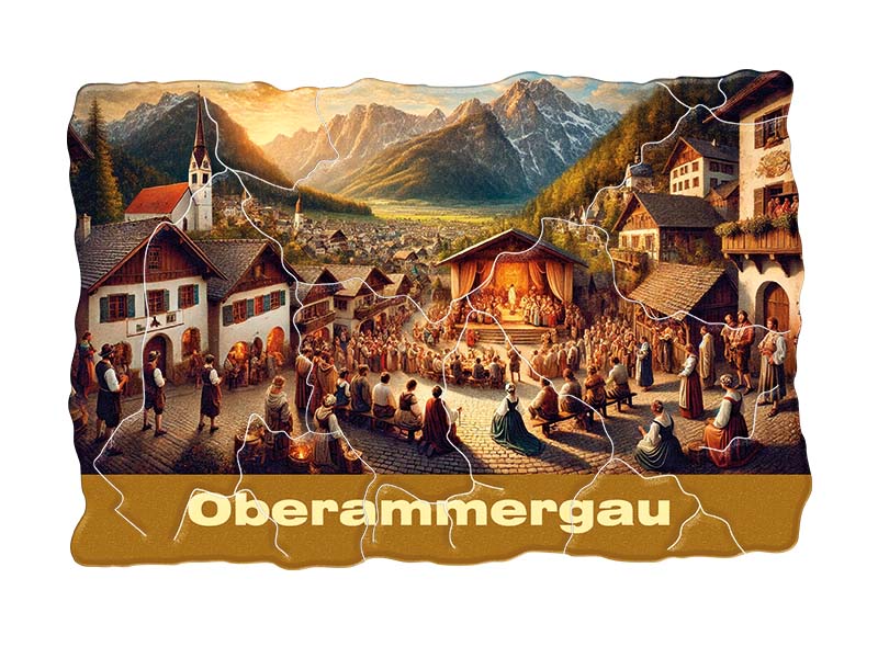 Souvenir Plastic magnet mosaic design Oberammergau 8x5cm