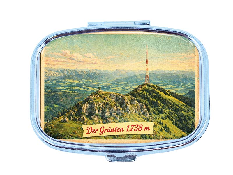 Souvenir Pillendose Grünten aus Metall 6x4,5cm