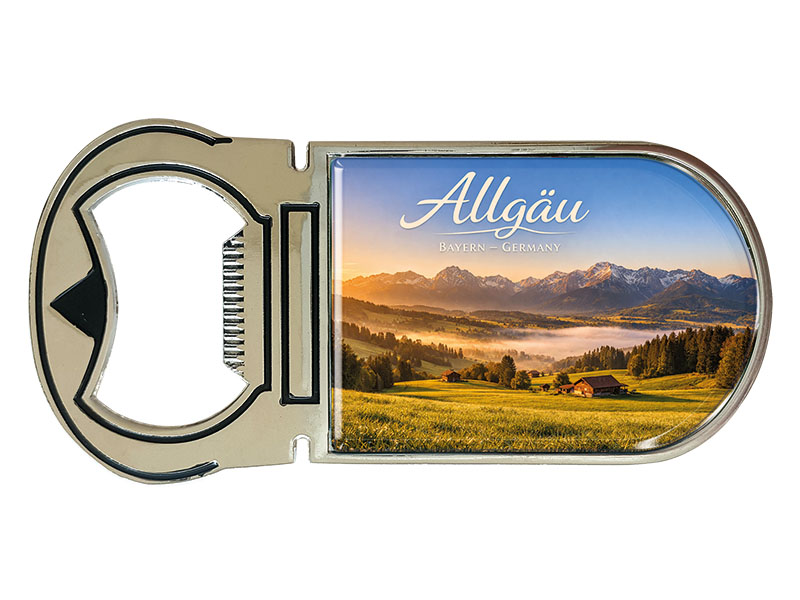 Souvenir Kapselheber Magnet Allgäu aus Metall 4x9cm