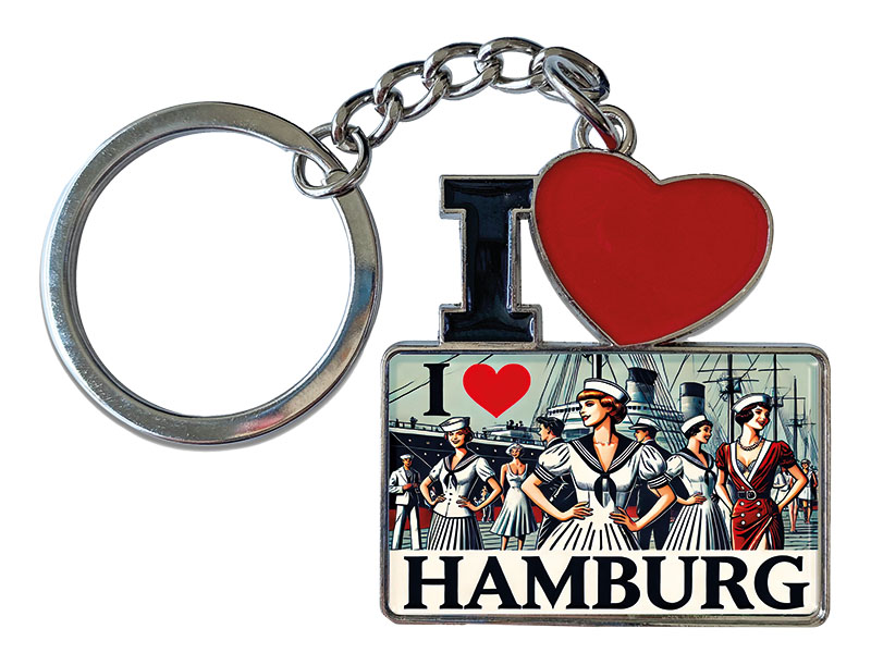 Souvenir Schlüsselanhänger aus Metall "I Love" Hamburg 11x4cm    Souvenir Schlüsselanhänger aus Metall "I Love" Hamburg 11x4cm