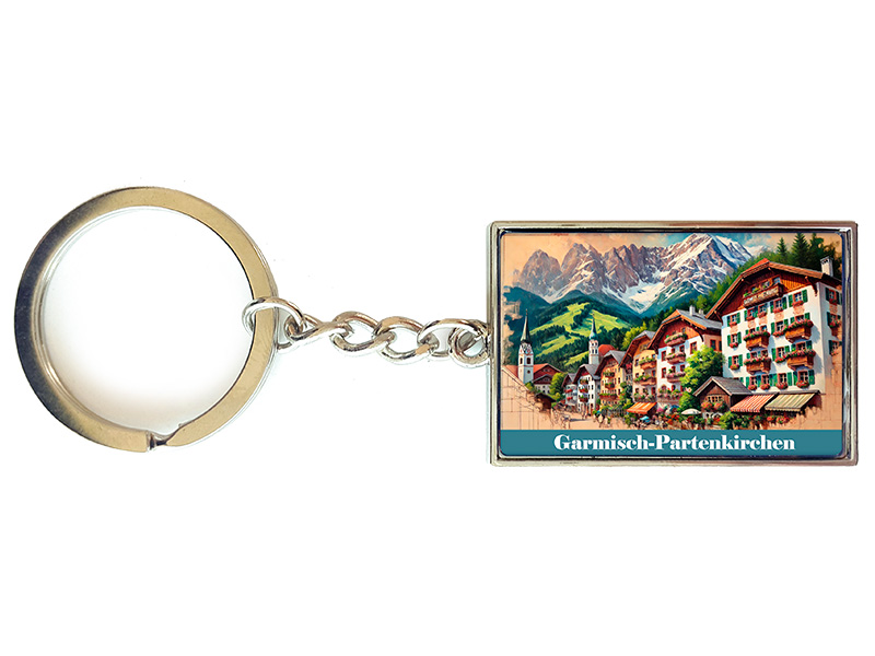Souvenir Schlüsselanhänger rechteckig aus Metall Garmisch-Partenkirchen 3x10cm
