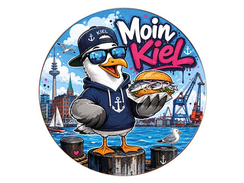 Souvenir Foto Untersetzer Magnet Kiel aus Holz Ø10cm