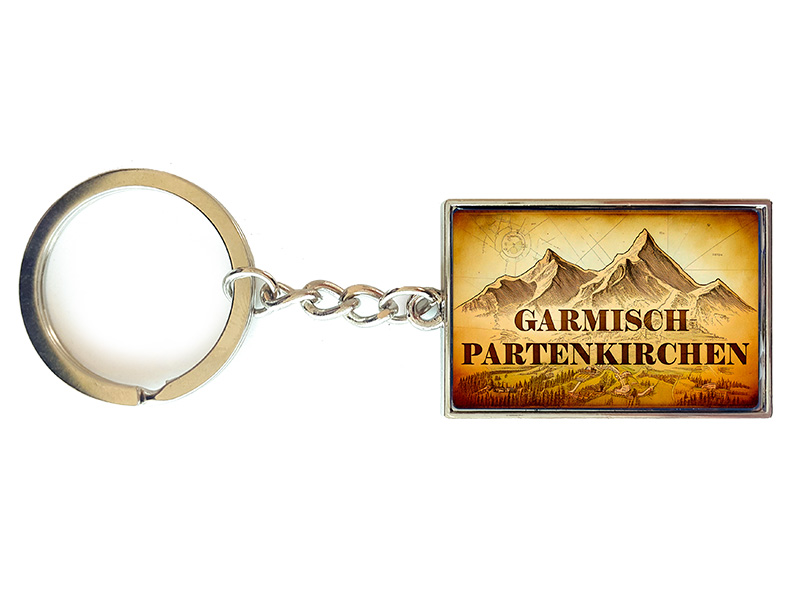 Souvenir Schlüsselanhänger rechteckig aus Metall Garmisch 3x10cm