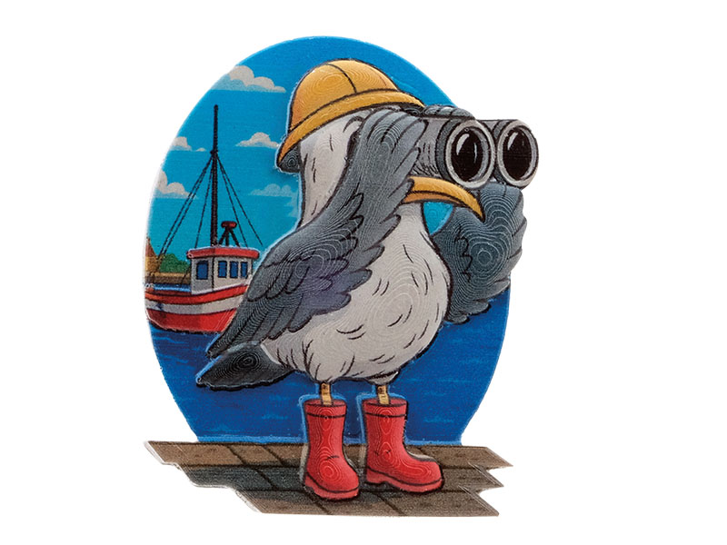 3D magnet seagull Seefried with binoculars, poly, 7x0,5x7,5cm